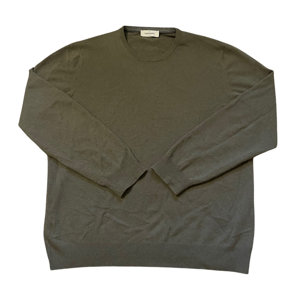 Gran Sasso Mens Olive Green Crewneck Sweater Made in Italy virgin wool Knit